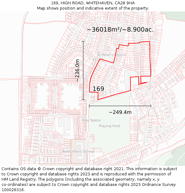 169, HIGH ROAD, WHITEHAVEN, CA28 9HA: Plot and title map