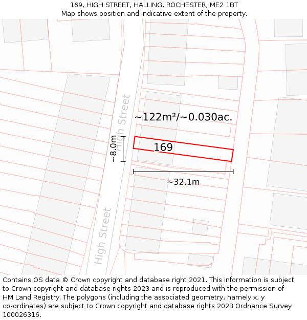 169, HIGH STREET, HALLING, ROCHESTER, ME2 1BT: Plot and title map