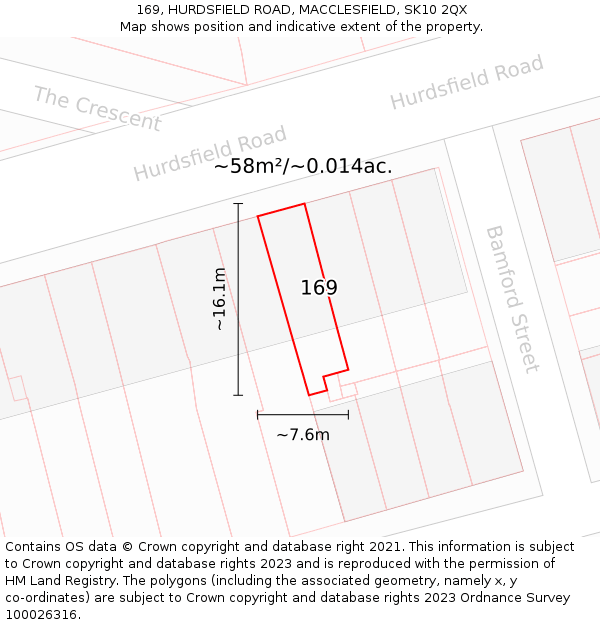 169, HURDSFIELD ROAD, MACCLESFIELD, SK10 2QX: Plot and title map