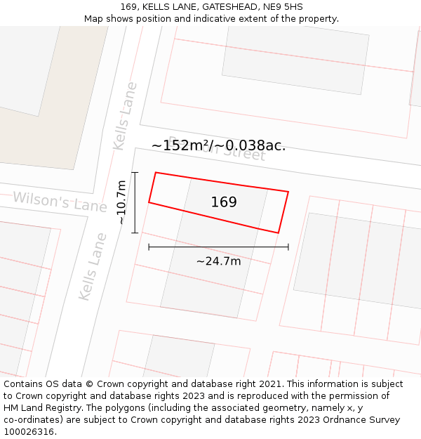169, KELLS LANE, GATESHEAD, NE9 5HS: Plot and title map