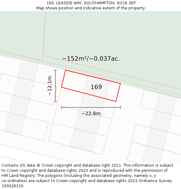 169, LEASIDE WAY, SOUTHAMPTON, SO16 3EP: Plot and title map