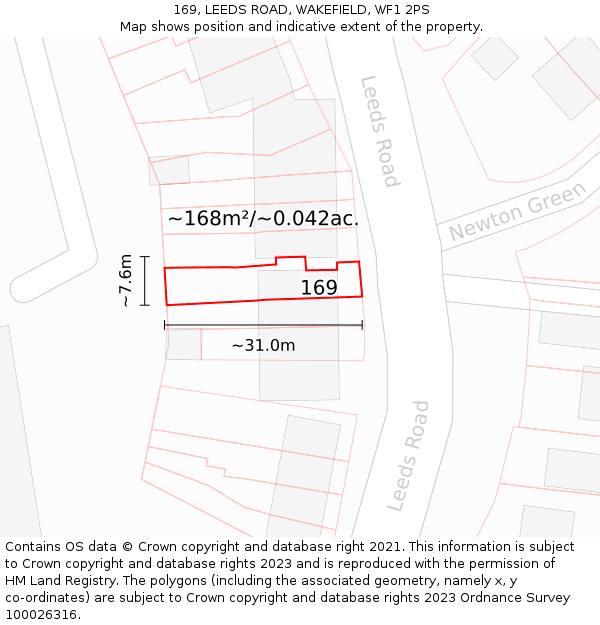 169, LEEDS ROAD, WAKEFIELD, WF1 2PS: Plot and title map