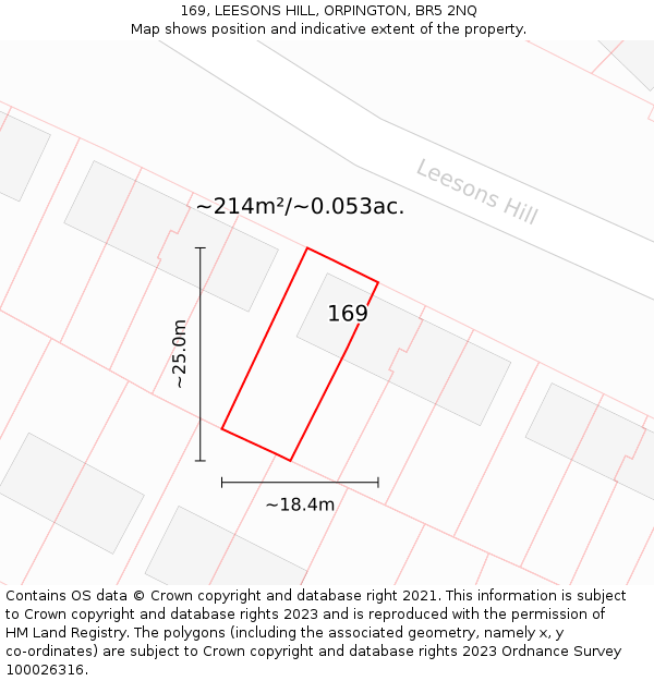 169, LEESONS HILL, ORPINGTON, BR5 2NQ: Plot and title map