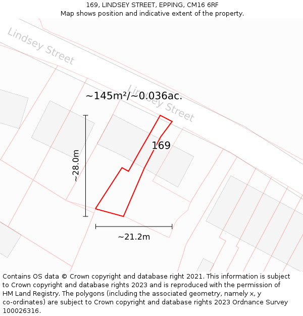 169, LINDSEY STREET, EPPING, CM16 6RF: Plot and title map
