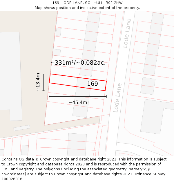 169, LODE LANE, SOLIHULL, B91 2HW: Plot and title map