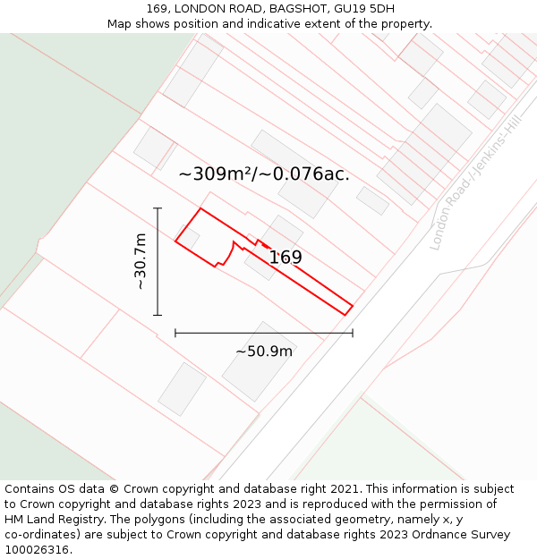 169, LONDON ROAD, BAGSHOT, GU19 5DH: Plot and title map