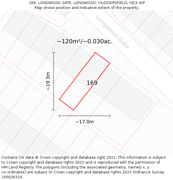 169, LONGWOOD GATE, LONGWOOD, HUDDERSFIELD, HD3 4XF: Plot and title map
