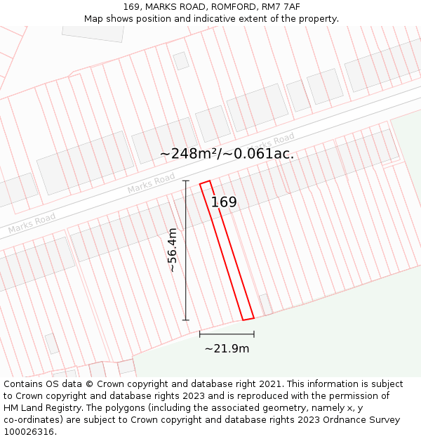 169, MARKS ROAD, ROMFORD, RM7 7AF: Plot and title map