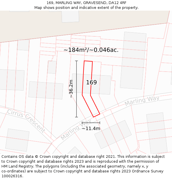 169, MARLING WAY, GRAVESEND, DA12 4RF: Plot and title map