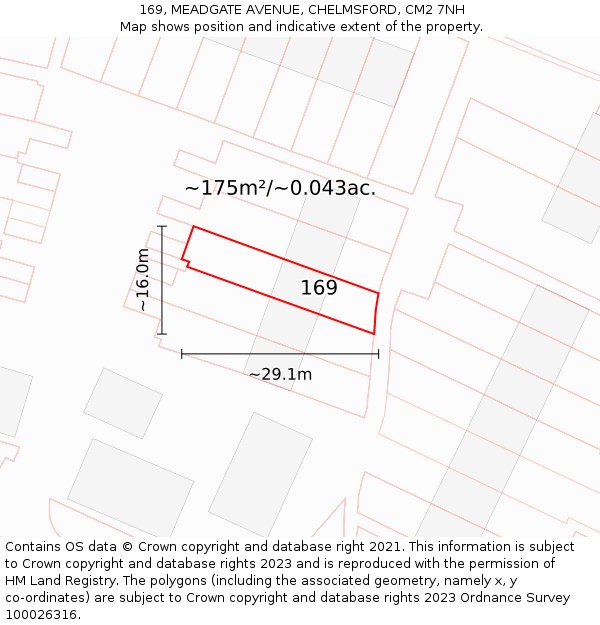 169, MEADGATE AVENUE, CHELMSFORD, CM2 7NH: Plot and title map