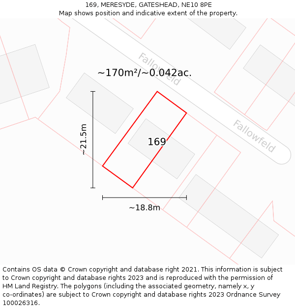 169, MERESYDE, GATESHEAD, NE10 8PE: Plot and title map