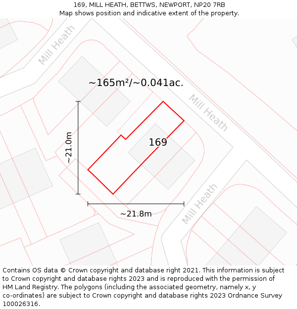 169, MILL HEATH, BETTWS, NEWPORT, NP20 7RB: Plot and title map