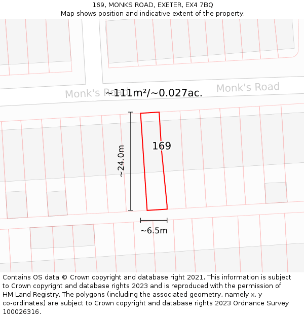 169, MONKS ROAD, EXETER, EX4 7BQ: Plot and title map