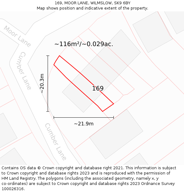 169, MOOR LANE, WILMSLOW, SK9 6BY: Plot and title map