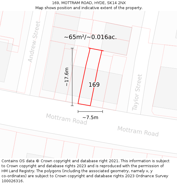 169, MOTTRAM ROAD, HYDE, SK14 2NX: Plot and title map