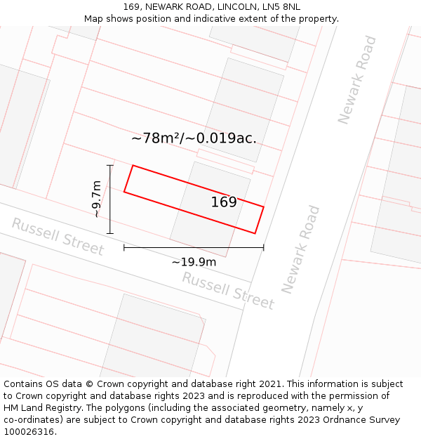169, NEWARK ROAD, LINCOLN, LN5 8NL: Plot and title map
