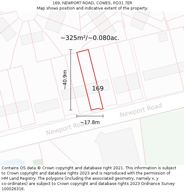 169, NEWPORT ROAD, COWES, PO31 7ER: Plot and title map