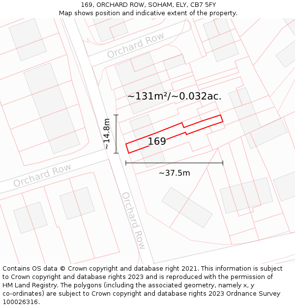 169, ORCHARD ROW, SOHAM, ELY, CB7 5FY: Plot and title map