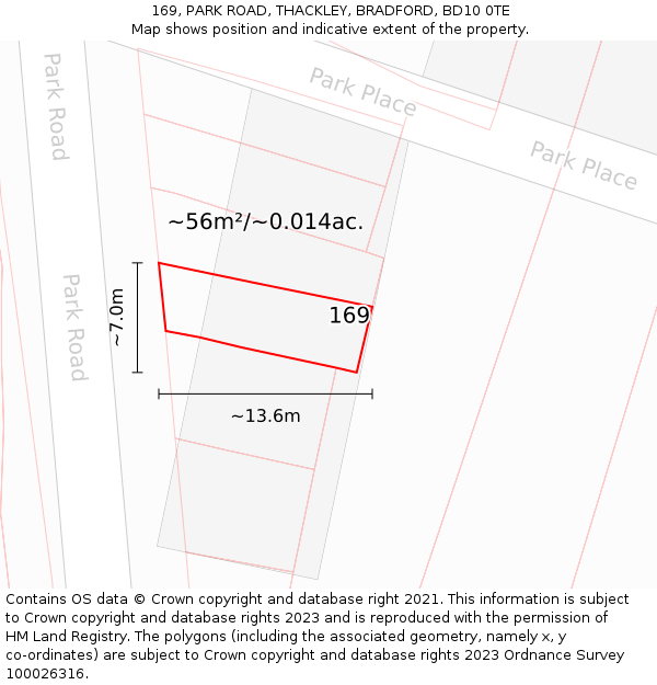 169, PARK ROAD, THACKLEY, BRADFORD, BD10 0TE: Plot and title map