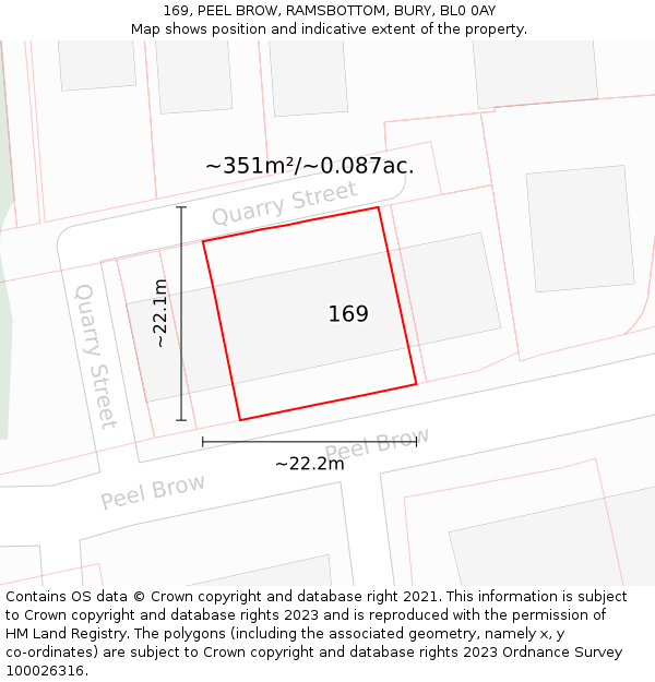 169, PEEL BROW, RAMSBOTTOM, BURY, BL0 0AY: Plot and title map