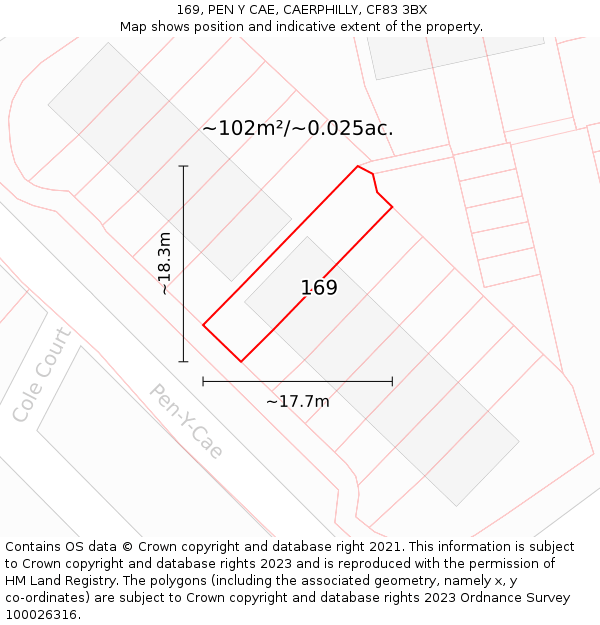 169, PEN Y CAE, CAERPHILLY, CF83 3BX: Plot and title map