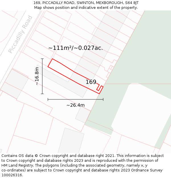 169, PICCADILLY ROAD, SWINTON, MEXBOROUGH, S64 8JT: Plot and title map