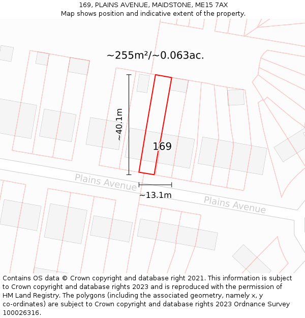 169, PLAINS AVENUE, MAIDSTONE, ME15 7AX: Plot and title map