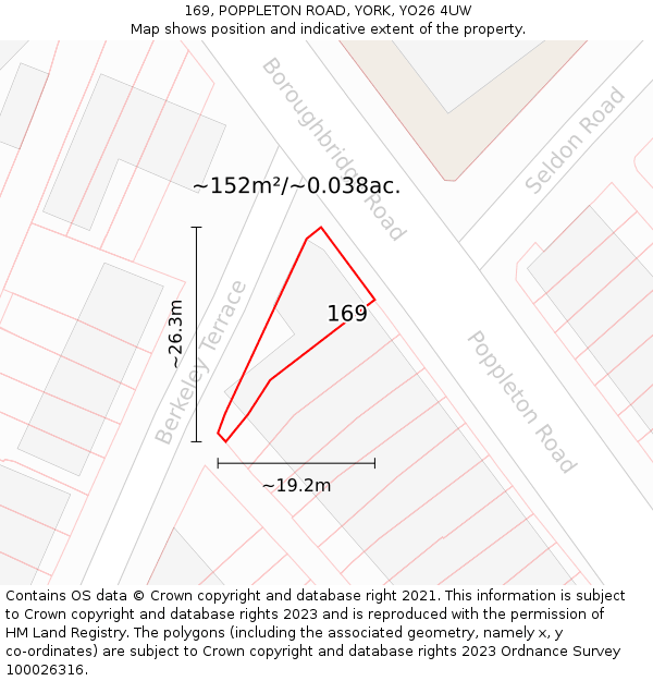 169, POPPLETON ROAD, YORK, YO26 4UW: Plot and title map