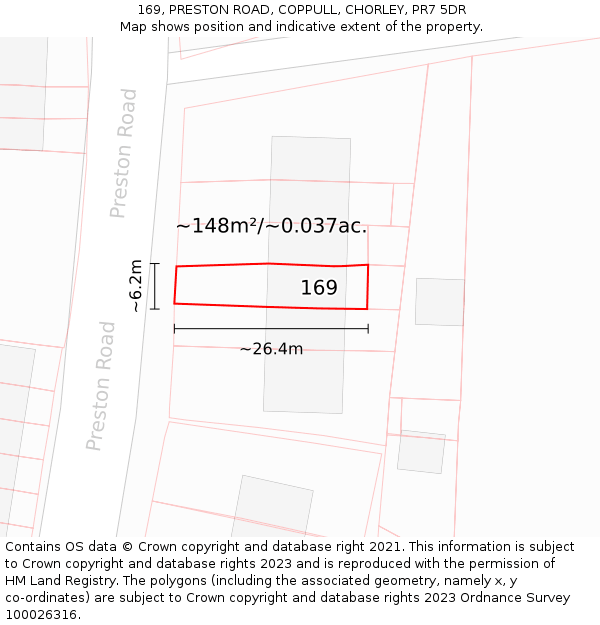 169, PRESTON ROAD, COPPULL, CHORLEY, PR7 5DR: Plot and title map