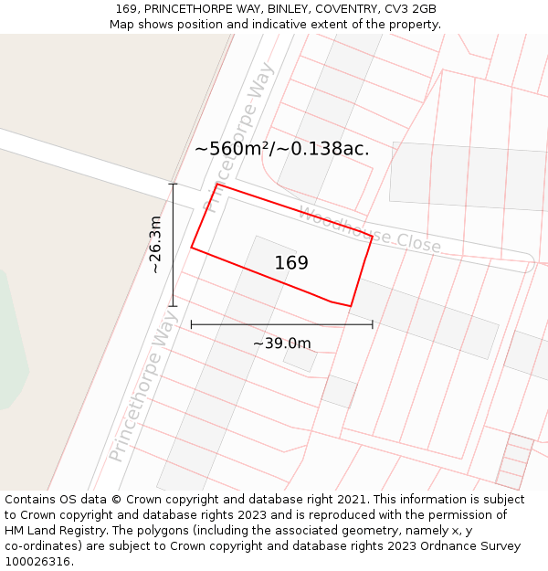 169, PRINCETHORPE WAY, BINLEY, COVENTRY, CV3 2GB: Plot and title map