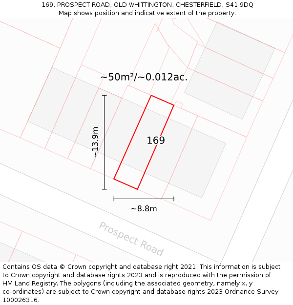 169, PROSPECT ROAD, OLD WHITTINGTON, CHESTERFIELD, S41 9DQ: Plot and title map