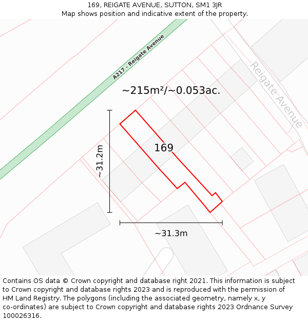 169, REIGATE AVENUE, SUTTON, SM1 3JR: Plot and title map