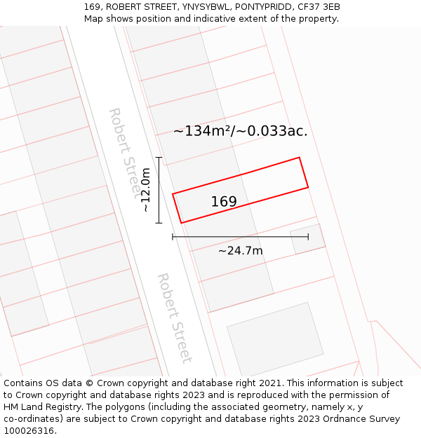 169, ROBERT STREET, YNYSYBWL, PONTYPRIDD, CF37 3EB: Plot and title map