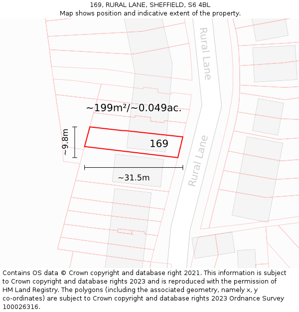 169, RURAL LANE, SHEFFIELD, S6 4BL: Plot and title map