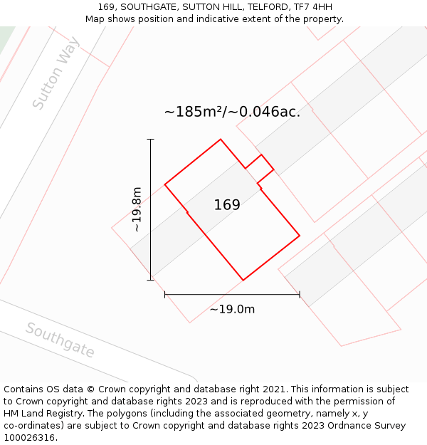 169, SOUTHGATE, SUTTON HILL, TELFORD, TF7 4HH: Plot and title map