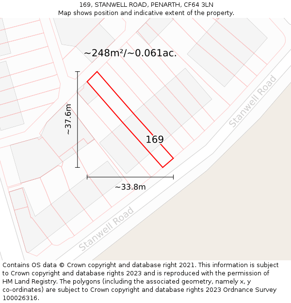 169, STANWELL ROAD, PENARTH, CF64 3LN: Plot and title map