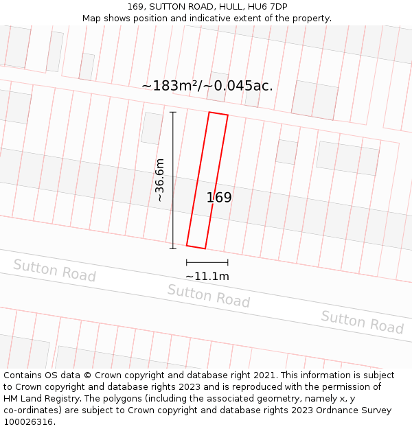 169, SUTTON ROAD, HULL, HU6 7DP: Plot and title map