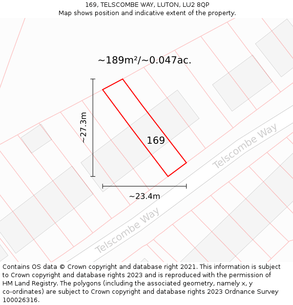 169, TELSCOMBE WAY, LUTON, LU2 8QP: Plot and title map