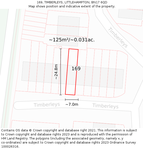 169, TIMBERLEYS, LITTLEHAMPTON, BN17 6QD: Plot and title map