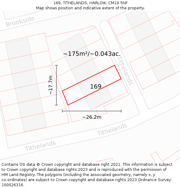 169, TITHELANDS, HARLOW, CM19 5NF: Plot and title map