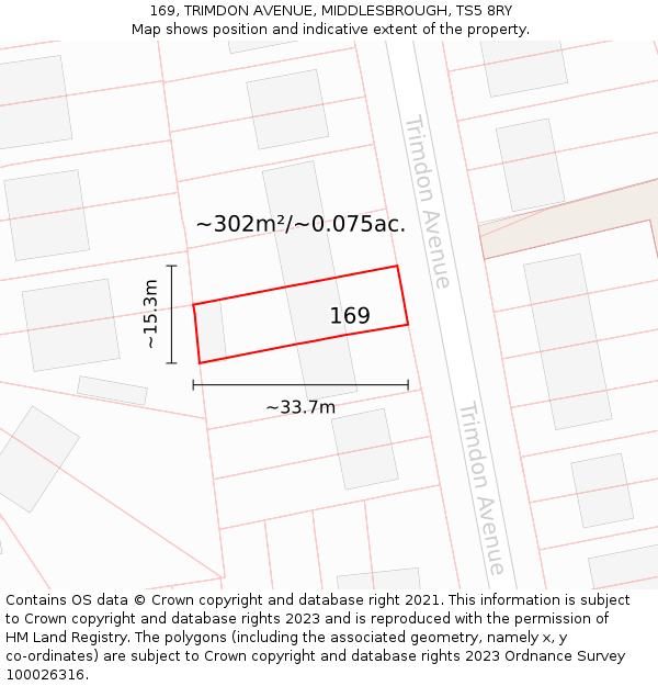 169, TRIMDON AVENUE, MIDDLESBROUGH, TS5 8RY: Plot and title map
