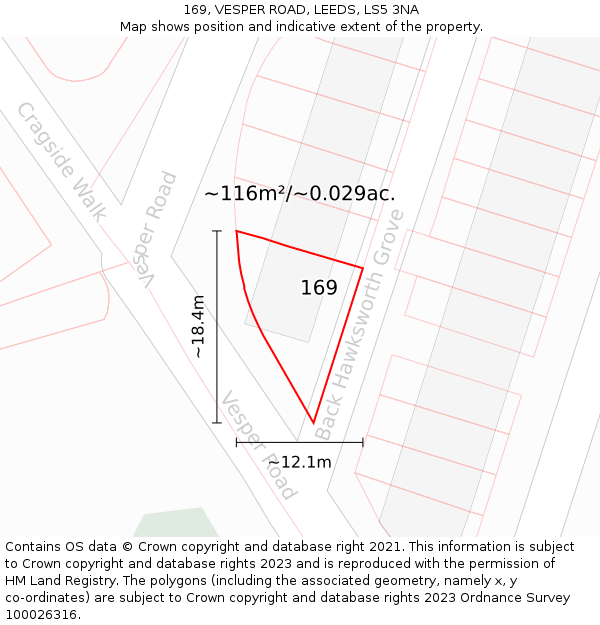 169, VESPER ROAD, LEEDS, LS5 3NA: Plot and title map