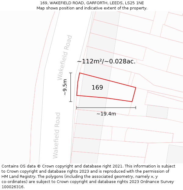 169, WAKEFIELD ROAD, GARFORTH, LEEDS, LS25 1NE: Plot and title map