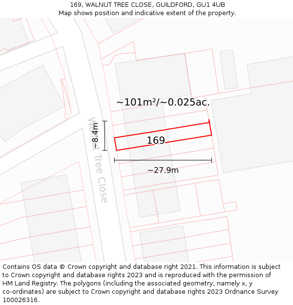 169, WALNUT TREE CLOSE, GUILDFORD, GU1 4UB: Plot and title map