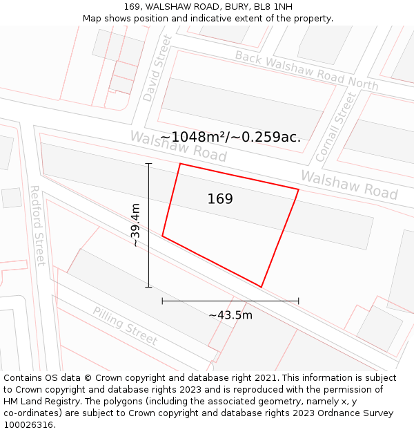 169, WALSHAW ROAD, BURY, BL8 1NH: Plot and title map