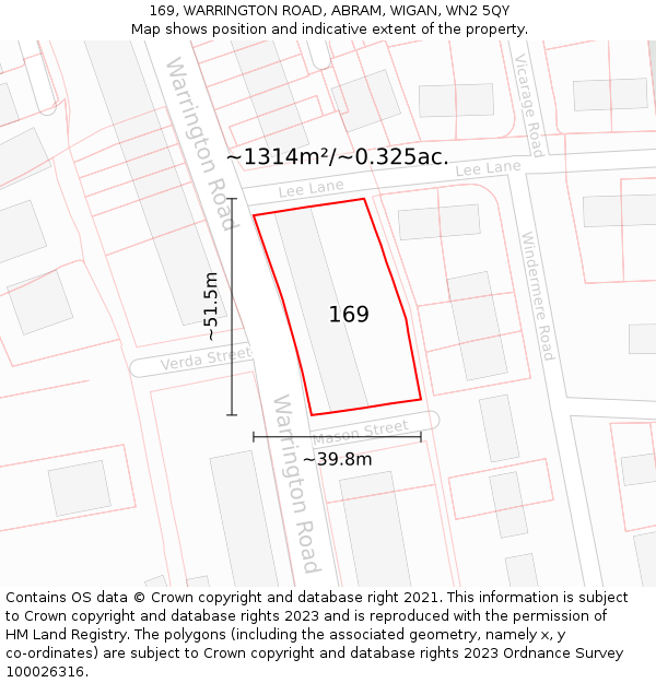 169, WARRINGTON ROAD, ABRAM, WIGAN, WN2 5QY: Plot and title map