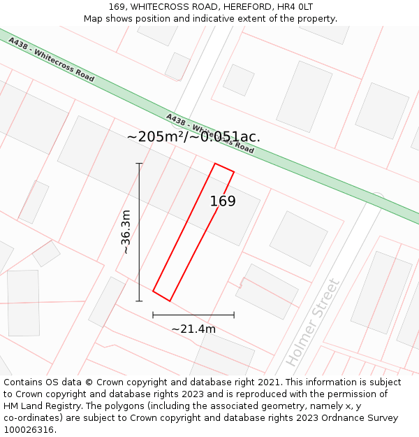 169, WHITECROSS ROAD, HEREFORD, HR4 0LT: Plot and title map