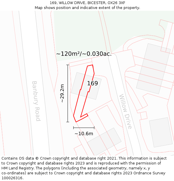 169, WILLOW DRIVE, BICESTER, OX26 3XF: Plot and title map