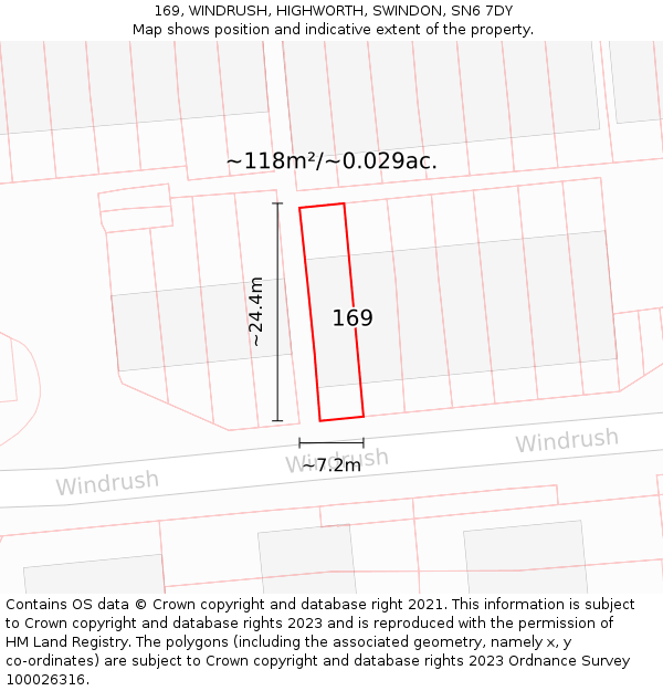 169, WINDRUSH, HIGHWORTH, SWINDON, SN6 7DY: Plot and title map