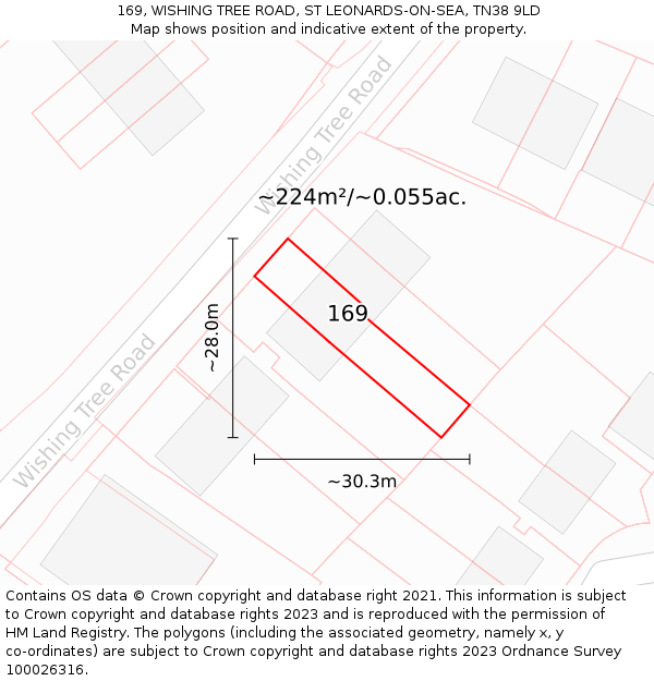 169, WISHING TREE ROAD, ST LEONARDS-ON-SEA, TN38 9LD: Plot and title map